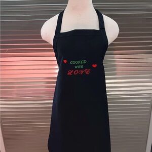 Embroidered “COOKED WITH LOVE” Hand Crafted Black Apron New Without Tags